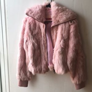 Jennifer J pink fur bomber jacket